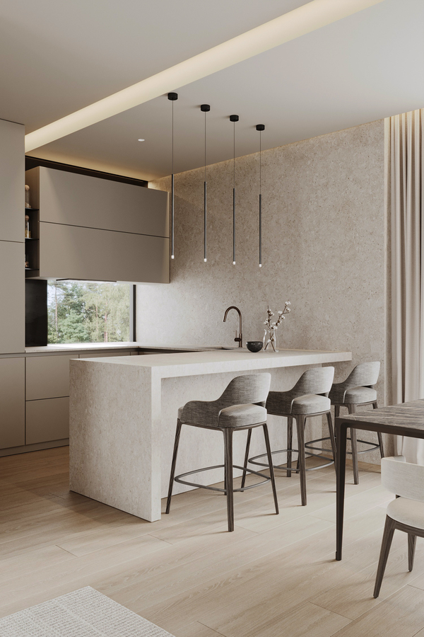 Cherry and Stone House design interior – detaliu lemn cireș și piatră calcar