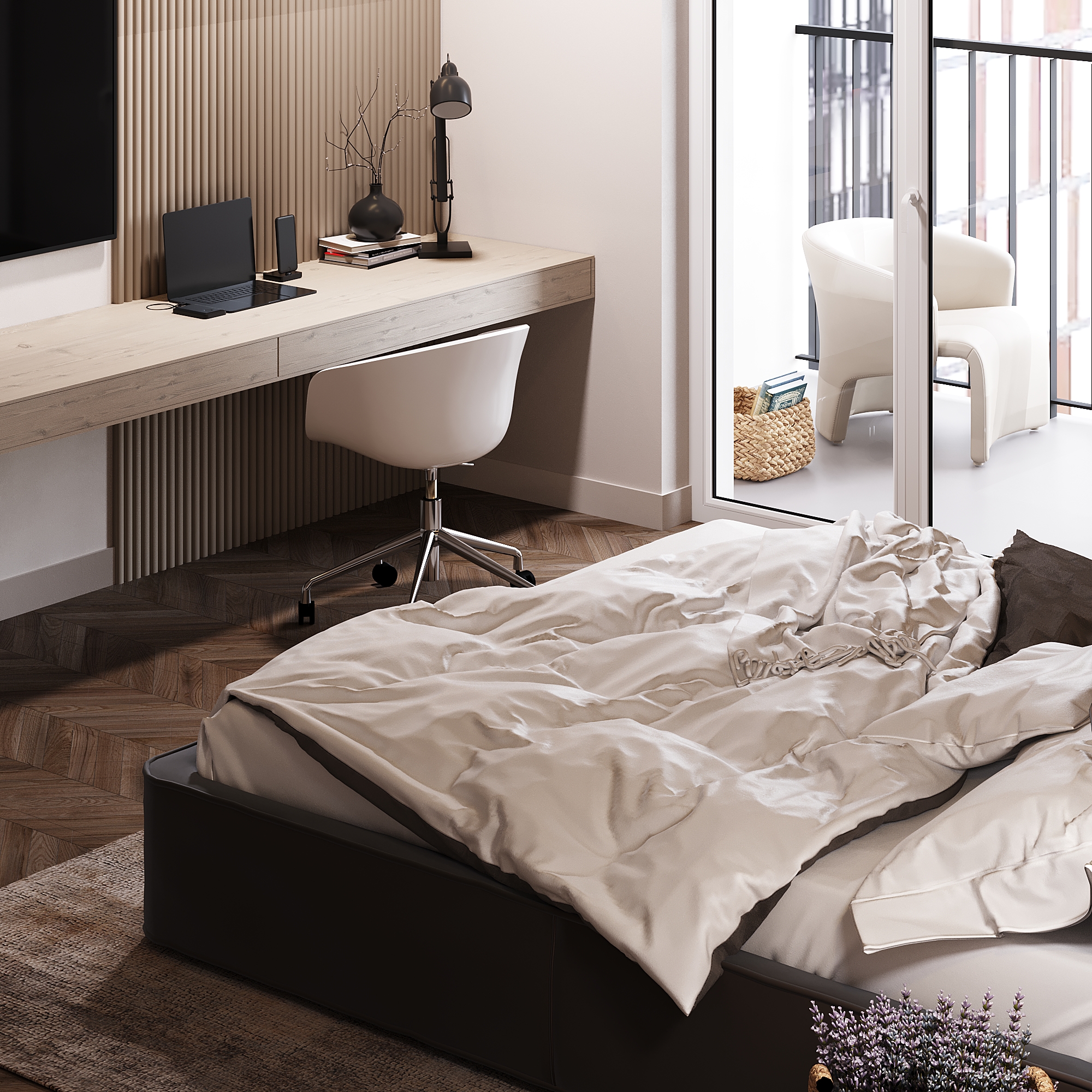 Dark Minimalist Apartment design interior – detaliu textură catifea