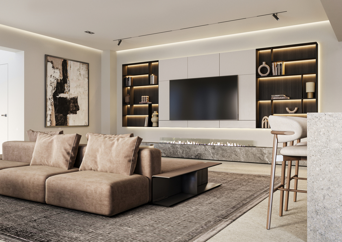 GV Minimalist House design interior – canapea double-sided
