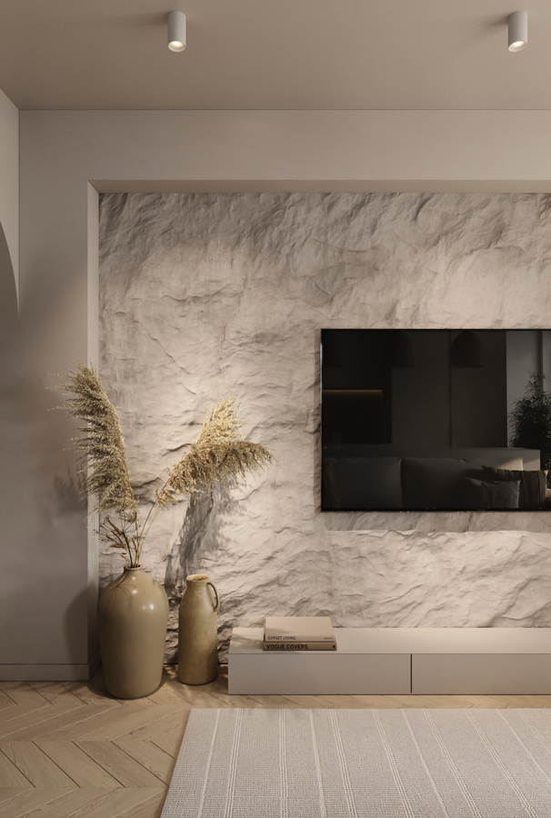Serenity Wabi Apartment design interior – texturi naturale cu imperfecțiuni