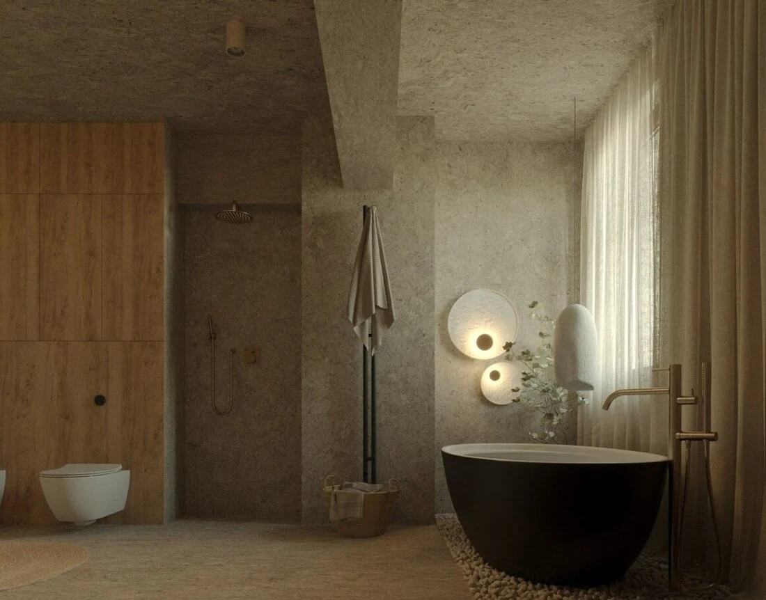 Wabi-Sabi Penthouse design interior – detaliu element structural îmbrăcat