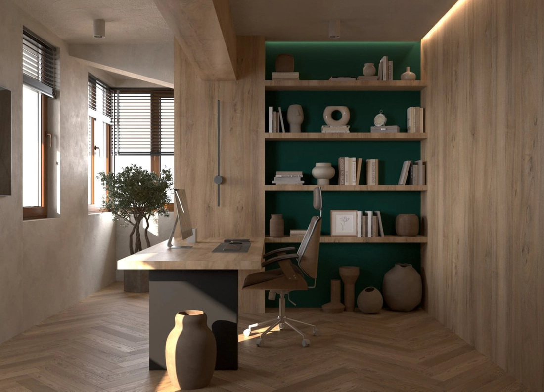 Wabi-Sabi Penthouse design interior – vedere de ansamblu living noapte